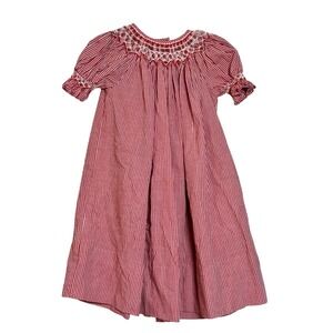 Sweet Angela by Rosalina Red Gingham Smocked Dress 18M Floral Embroidery Vintage